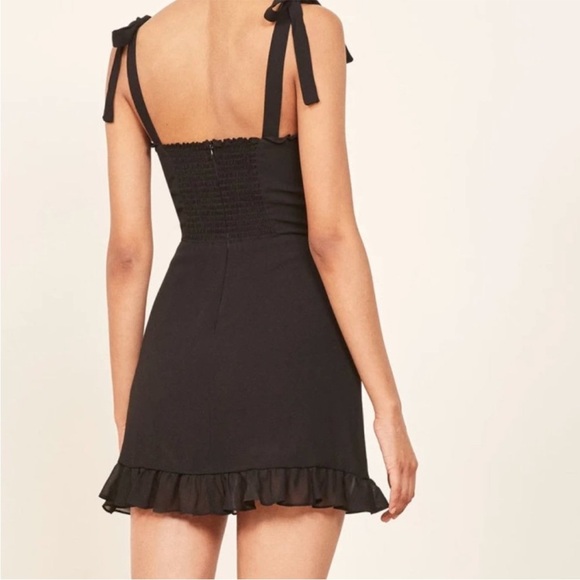 Reformation Black Christine Tie Shoulder Ruffle Hem Mini Dress - Picture 2 of 14